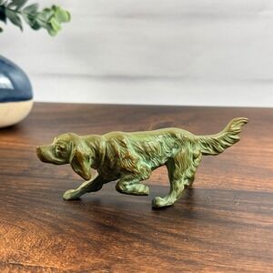 Vintage Pointer Hunting Dog Figurine Cast Metal Green Patina Sporting Dog